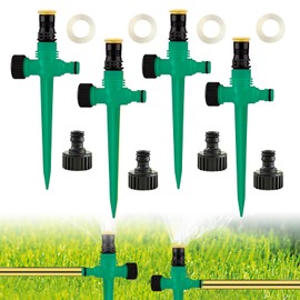 ISparbox 4 Paar Rasensprenger, Wassersprenger Einstellbar Automatische Bewässerungssystem, automatischer Garten-Wassersprinkler auf Stachelsockel, 360 Grad Große Flächenabdeckung für Rasen (Grün)