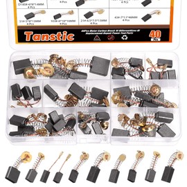 Tanstic 40Pcs Electric Motor Carbon Brushes, 10 Different Sizes Carbon Brush Motor Carbon Brushes for Replacement Repair Power Tool Part