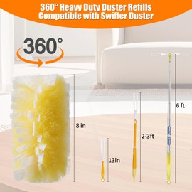 Senowi 40 Count 360° Heavy Duty Duster Refills Compatible with Swiffer, Large Size-Extra Thick Disposable Electrostatic Feather Duster Refill with 1 Short Handle for Furniture, Blinds, Ceiling Fans