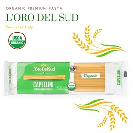 Organic Capellini, 100% Durum Wheat, Italian Pasta, Premium Quality Product of Italy (20 pack x 16 Oz) Non GMO, Vegan, Kosher Certified, L'Oro del Sud