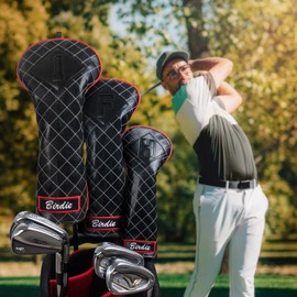 Golf Club Head covers Wood Set 3 PACKS 1FH DR FW UT for Driver Fairway Hybrid with No.Tag Elastic Closure Black PU Leather Birdie