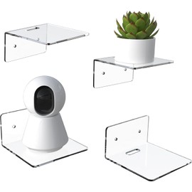 Hmdivor 4 Pack 4'' Small Acrylic Shelves for Wall, Clear Acrylic Floating Wall Shelves Decor Invisible Mounted Display Ledge for Living Room, Bathroom, Bedroom, Kitchen
