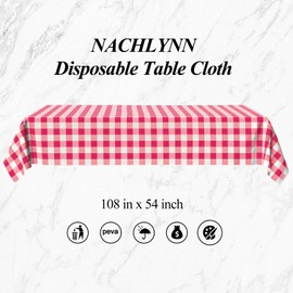 NACHLYNN Pack of 6 Disposable Tablecloth, 137 x 274 cm, Pink and White Checked Rectangular Table Cover, Waterproof Garden Tablecloth for Festivals, Party, Weddings, Bridal Showers, Birthday
