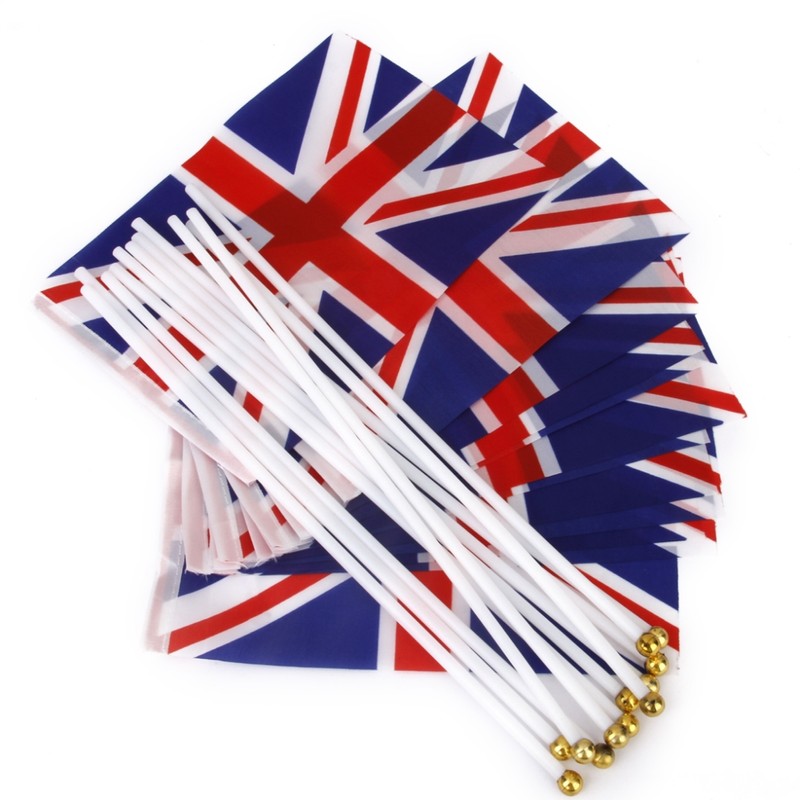 100Pcs Union Jack Mini Flags Hand Held Stick Flags Small