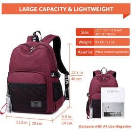 mygreen School Backpack for Girls Kids Cute Elementary Book Bag Bookbag Teen Classic Ribbon Back Pack Wine