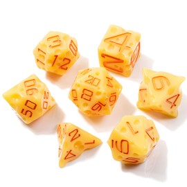 Cheese D&D Dice Set (Light-Yellow & Orange Nacho Color) with Swiss Holes | DND/TTRPG 7-Piece Polyhedral Resin Set
