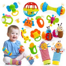 Tsokize Baby Toy 0 3 6 9 Months, 14 Pieces Rattles Teether Set Baby Toy from 0 3 6 9 Months Baby Gift Boy Girl Montessori Toy from 0-12 Months Newborn Gifts Baby Birth