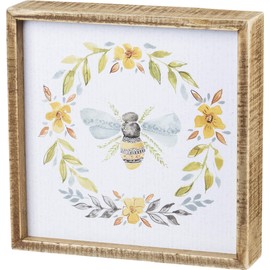 Primitives by Kathy 133236 Inset Box Sign, 8" Length x 8" Height x 1.75" Width, Bee