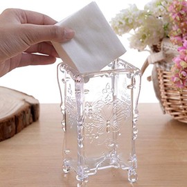 Acrylic Cotton Pads Holder Dispenser Butterfly Pattern Makeup Cotton Pads Case Box Organizer with Lid Container for Storage Nail Remover Pads Beauty Tools (Clear)