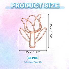 PATIKIL Cute Paper Clip, 40Pcs Tulip Shape Paper Clip Metal Funny Bookmarks Planner Clips Clamp for Home Office Supplies Desk File Organization Wedding Decoration, Rose Gold