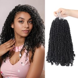Yanky Twist Crochet Hair, PILLUGER Yaki Twists Hair Micro Spring Twist Braids,9 Packs Pre-looped passion Twist Brown Senegalese With Curls Crochet Synthetic Hair Extensions(1B)