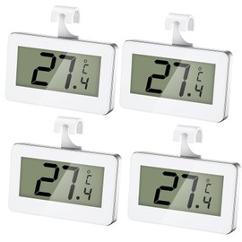 4 x Fridge Thermometers: Fridge Thermometer, Digital Fridge Thermometer with LCD Display and Hook, Thermometer Freezer with Frost Alarm, Perfect for Kitchen, Restaurants, Home