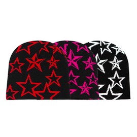 YAMEIZE Trendy Beanie Y2K Star Pattern - Knitted Hats for Women Men Beanie Hat Soft Elastic Slouchy Knitted Cap Winter Skull Cap Outdoor Black White