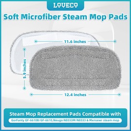 LOVECO 4 Pack Steam Mop Pads Compatible with GorFanty GF-6610B/GF-6610, Neugo NE033/NE033M & Mxnsewr, Washable Microfiber Steam Mop Replacement Pads for Multi-Surface Cleaning