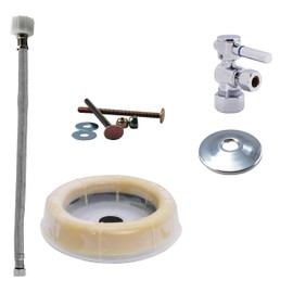 Westbrass D1612TBL-26 1/2" Lever Handle Angle Stop Toilet Installation Kit with Steel Supply Line, Wax Ring and Flange, Polished Chrome
