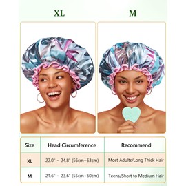 mikimini Large Shower Cap for Women Reusable Waterproof, Adjustable Hair Cap for Shower with Double Layers, Tropic Style Hair Cover for Shower suit for Long Hair, Braids, 2 Pieces