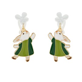 Clip on Rabbit Dangle Drop Earrings for Women Cute Green White Enamel Animal Pet Bunny Dangling Lightweight Flower Fake Studs Hypoallergenic Dainty Jewelry Gifts for Daughter Easter Day Party Birthday