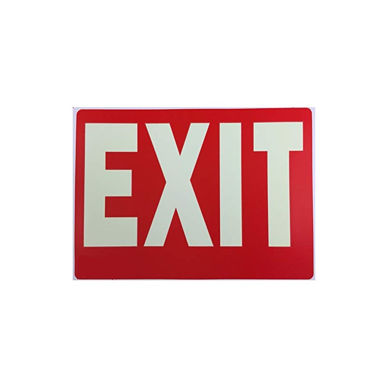 Exit Sign Glow-in-The-Dark Exit Sign, 12 by 8 Inches, Photoluminescent