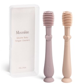 Moonkie Baby Tongue Cleaner, Toddler Toothbrush, Baby Oral Cleaner Newborn Kit for 3 Months+, 2 Pcs (Blush/Pale Mauve)