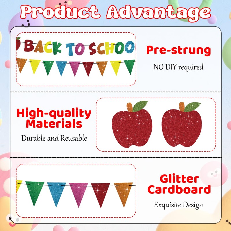 SerpizePaty Glitter Back to School Decorations, Apple Decors for Classroom