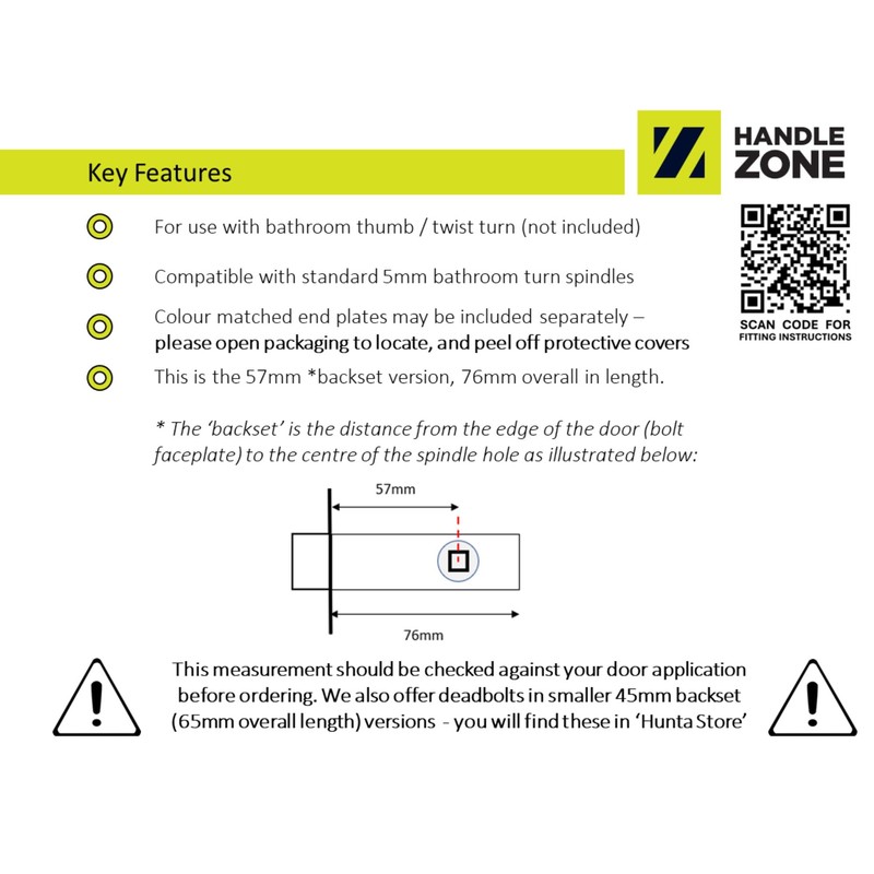 HANDLEZONE® Bathroom Toilet Door Deadbolt Lock - Black Matt -