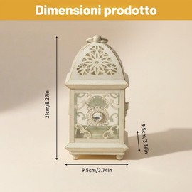 Lanterna decorativa per candele, stile vintage, altezza 21 cm, per candele a LED, lanterne in metallo per candele, feste, matrimoni (bianco con spazzola dorata)