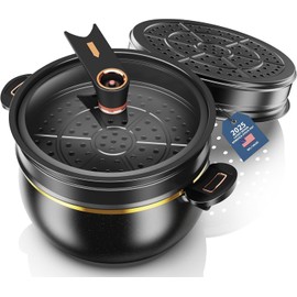 Nonstick Stockpot Casserole pot Hard Anodized with Glass Lid and Steamer, 8 Quart Pressure Cooker Soup Pot Deep Cookware for Pasta, Soup, Spaghetti, Induction Compatible (FZ1)