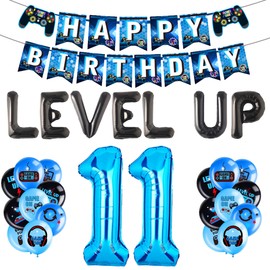 LaVenty Level Up Game Birthday Video Game Celebration Party Decoration for Boys (Blue and Black 11 Years Old)