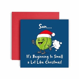 Huxters Christmas Cards for Men - Smells Like Sprout Christmas Son Christmas Card for him - Funny Holiday Card for Son Fun Happy Christmas - 14.8cm (Son)