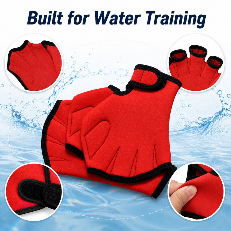 Webbed Swim Gloves with Adjustable Wrist Strap for Swimming, Diving