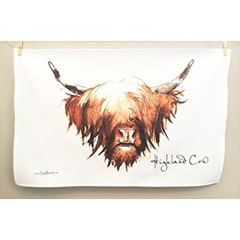 Clare Baird Creations Tea Towel in a Highland Cow Design