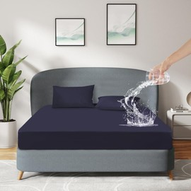DUJUIKE Waterproof Mattress Protector, Fitted Sheet Waterproof, Breathable Mattress Cover, Moisture-proof Fitted Sheet for Mattresses with a Height of 20-40 cm (Navy Blue, 120 x 200 cm)
