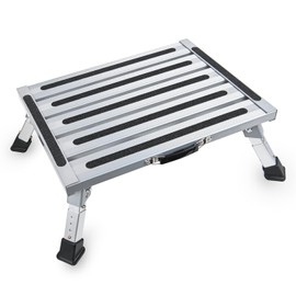 Nilight RV Step Stool Aluminum Folding Platform Steps 19x14.5 RV Steps 4 Levels Adjustable Step Stool with Anti-Slip Surface Rubber Feet Handle Supports Up to 500lbs for Camper Travel Trailer, Silver