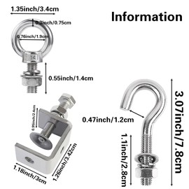 JVHLOV 3Pcs 304 Stainless Steel C Clamp Tiger Clamp, with Stainless Steel Hooks and Eye Screws, for Mounting G-Clamps Heavy Duty Woodworking Welding U Clamps Wood Clamps