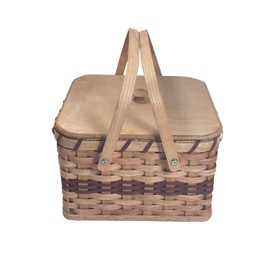 Amish Double Pie Carrier Square Oak Handmade Gingerich Style Basket Swinging Handles (WINE)