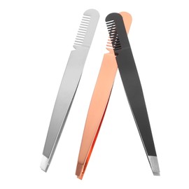 TOVINANNA 3pcs Stainless Steel Tweezer Comb for Eyebrow Grooming Ergonomic Design Makeup Tool for Women Multi-function Eyebrow Clamps in Mixed Colors