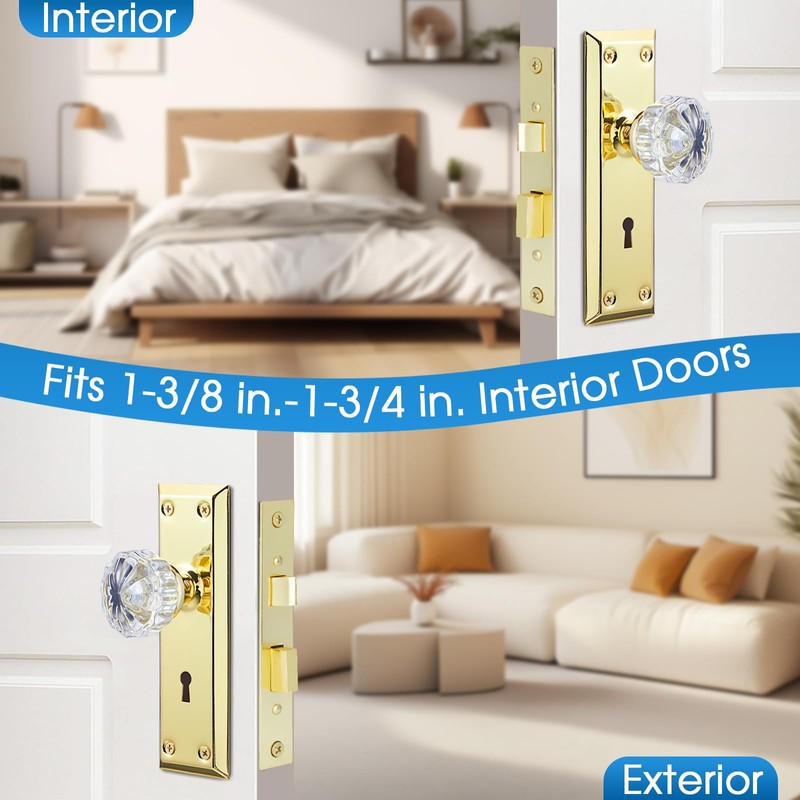 MaxxGeek Antique Mortise Keyed Lock Set with Fluted Glass Knobs
