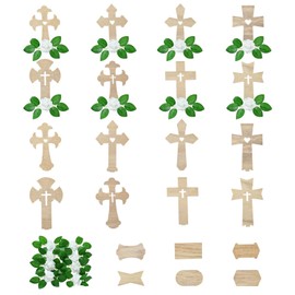 KitBeads 8pcs Wood Cross Cutouts Jesus Cross with Flower Baptism Centerpieces Wood Cross Ornaments for Wedding Party Pray Church Home Decor