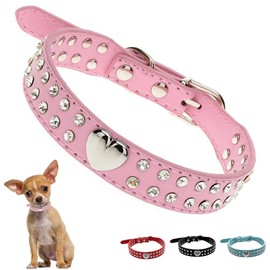 Pink Rhinestone Dog Collar for Medium Dogs, Heart Bling Dog Collar Fancy Crystal Glitter Pretty Jewel Diamond Female Dog Collars for Small Medium Pet Girl Dogs, M