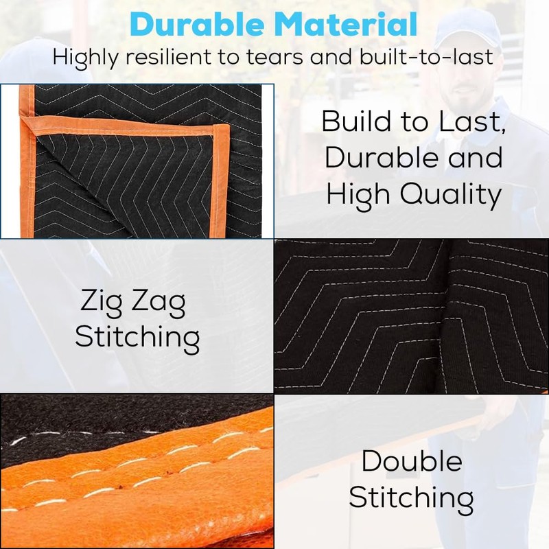 Simpli-Magic Heavy Duty Padded Moving Blankets (12 Pack),Black/Orange