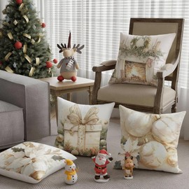 Christmas Cushion Covers Xmas Decorations Throw Pillow Cover Set of 4 Christmas Decor For Sofa Living Room Home 18x18 Inch 45x45cm