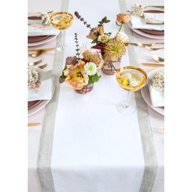 Solino Home Festive Edge Table Runner – 14 x 108 Inch, Decorative Table Runner with Lurex Border – White and Natural