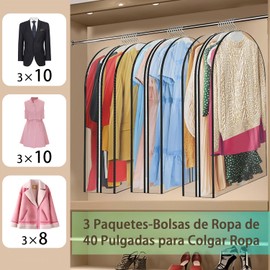 Bolsas de Ropa de 40 Pulgadas para Colgar Ropa, Fundas Transparentes para Trajes, Bolsas Transparentes para Almacenamiento de Abrigos para Guardar Trajes, Abrigos, Chaquetas (3 Paquetes)