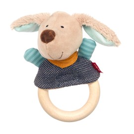 Sigikid Hügge Hug 39336 Grab Ring & Finger Puppet Baby Toy, Recommended from 0 Months, Blue/Beige