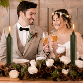 NJAO HOO Olive Green Short Taper Candle 7 Inch Candlesticks Unscented Dripless Tapered Candle Set for Home Decor Christmas Party Dinner Candles, 4 Pack