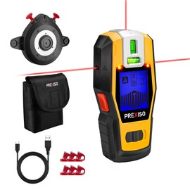 PREXISO 2-in-1 Stud Finder with Laser Level, Rechargeable Multi Surface Cross Line Laser & Wall Stud Scanners Tool for Hanging Frames & Picture, Wood Ac Wire Metal Studs Joist Pipe Detection