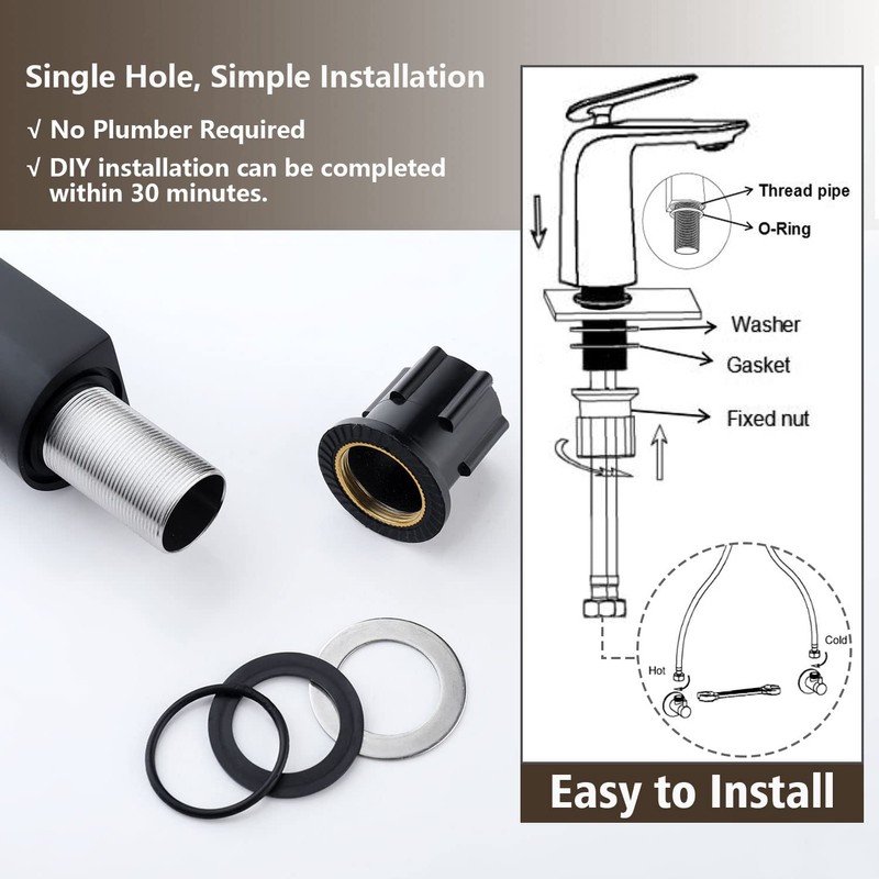 TOCALOCA Black Bathroom Sink Faucet, Matte Black, Modern Design, Single