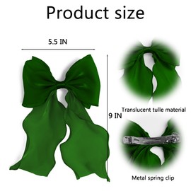 Bow Hair Clips for Women, Large Shiny Christmas Green Bow Hair, French Long Tail Bows Hair Clip, Coquette Bows Hair Accessories for Girls