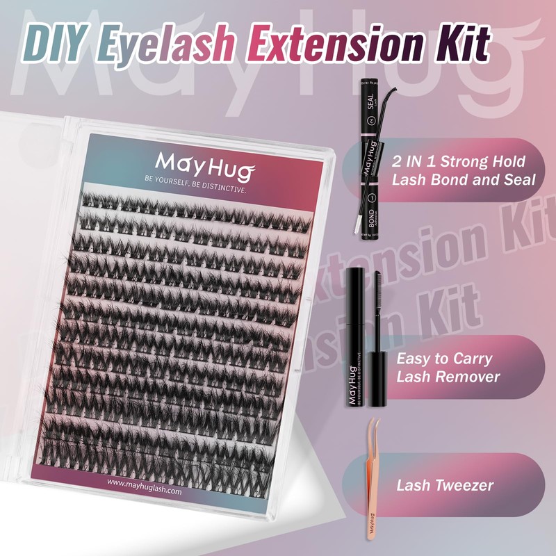 Mayhug Lash Cluster Kit 144 Pcs, 3D Lash Clusters 8-18/D
