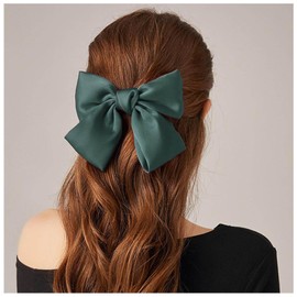 Xduargs Vintage Bow Hair Clips Large Satin Bow Hair Clip Barrette Silk Hair Clip Large Bow Knot Hair Clip Satin Ribbion Bow Knot Clip Headpiece Accessory (Green)